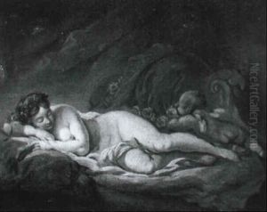 Jeune Femme Allongee Et Amour by Jean-Honore Fragonard