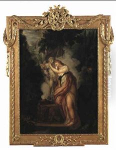 Ung Kvinna Vid K,rlekens Altare by Jean-Honore Fragonard