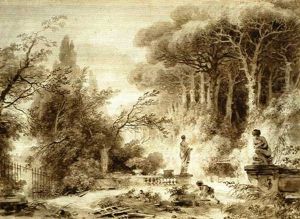 The Garden Of An Italian Villa With A Gardener And Two Children Playing by Jean-Honore Fragonard