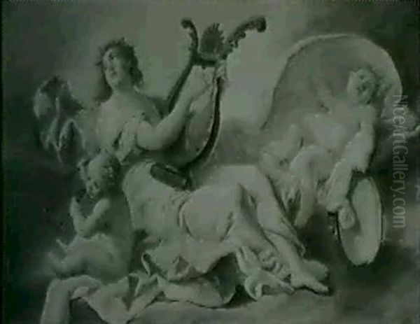 Allegorie De La Musique (size = 78 X 126 Cm) Allegorie De La Renommee (size = 83 X 125 Cm) (a Pair) - view 1