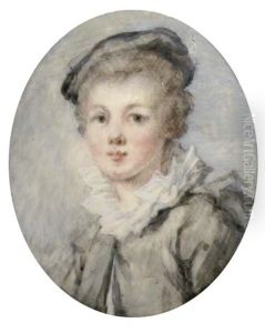 A Young Boy, In Grey Coat, White Shirt With Large Frilled Collar, Black Beret In His Fair Hair