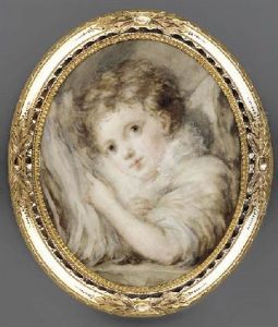 A Young Boy, Leaning His Head On An Open Book, In White Dress With Frilled Collar, Short Curly Brown Hair by Marie Anne Fragonard