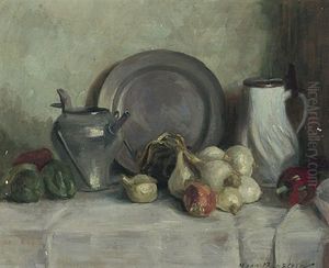 Stilleben Mit Zinn Und Zwiebeln