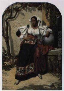 Jeune Femme De La Campagne Romaine A La Fontaine