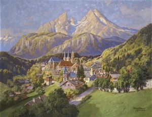 Blick Auf Berchtesgaden Mit Stifts- Und Pfarrkirche, Dahinter Das Watzmannmassiv by Hans Frahm