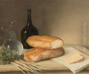 Nature Morte Au Pain, Fromage, Radis Et Bouteille De Vin