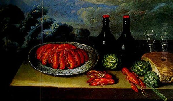 Still Life With Artichokes And Crayfish On A Porcelain Dish - view 1