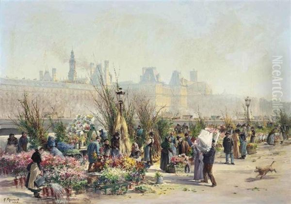 A Flower Market On The Seine, The Louvre Beyond - view 1
