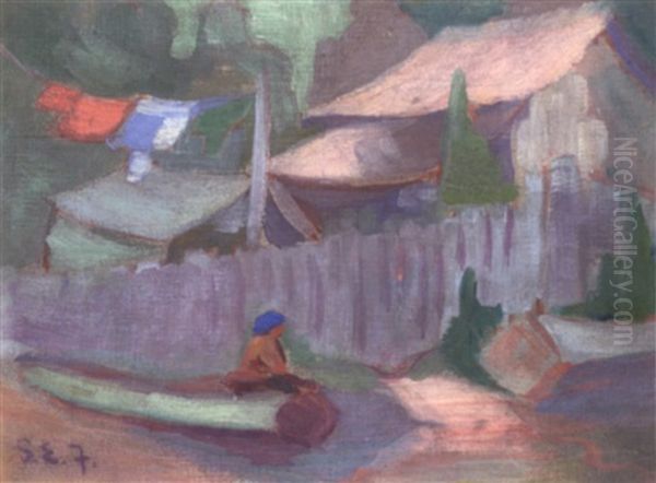 Indian Woman Sitting On A Log - view 1
