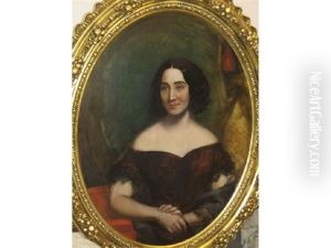 Portrait Of Florence Tracy Wearing A Red Gown And Black Lace Shawl