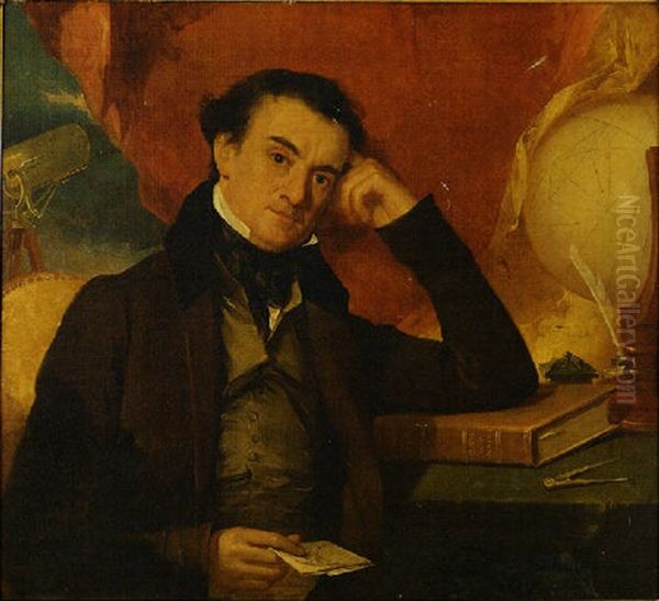 Portrait Of Actuary, Joseph Roberts Jr., With Telescope And Celestial Globe And Leaning On A Volume Of Mechanisms Of The Heavens - view 1