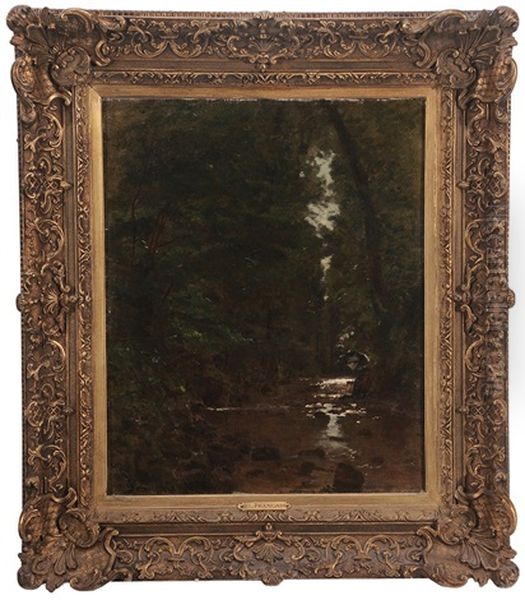 Painter By A Stream In A Woodland - view 1