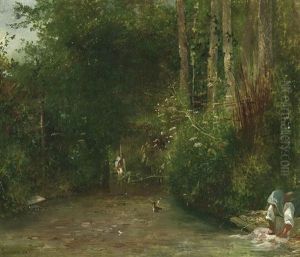 Wascherinnen Am Waldbach by Francois Louis Francais