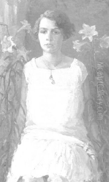 Portrait Of A Young Woman With Lilies - view 1