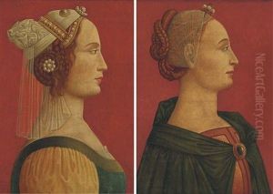 Portrait Of A Lady, Bust-length In Profile, Wearing A Headdress With A Veil (+ Portrait Of A Lady, Bust-length In Profile, Wearing A Headdress And A Green Cloak; Pair) by Piero della Francesca