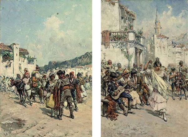 A Fiesta In The Market Square (+ A Busy Spanish Street; Pair) - view 1