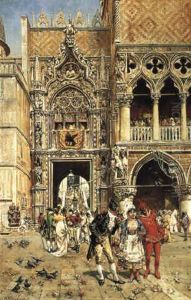 Karnevalskl,dda Figurer Framf"r Dodgepalatset, Venedig