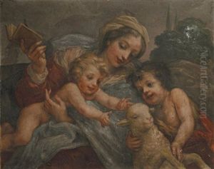 Vierge A L'enfant Avec Le Petit Saint Jean-baptiste A L'agneau by Baldassare Franceschini