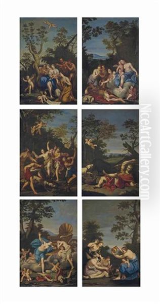 The Birth Of Adonis; Venus Enamoured Of Adonis; Venus And Adonis Hunting; Venus Discovers The Body Of Adonis; The Death Of Adonis; And Ablutions Over The Body Of Adonis (set Of 6) by Marc Antonio Franceschini