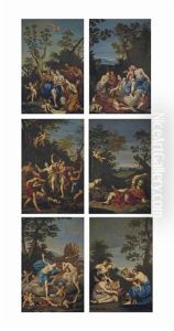 The Birth Of Adonis; Venus Enamoured Of Adonis; Venus And Adonis Hunting; Venus Discovers The Body Of Adonis; The Death Of Adonis; And Ablutions Over The Body Of Adonis (set Of 6) by Marc Antonio Franceschini