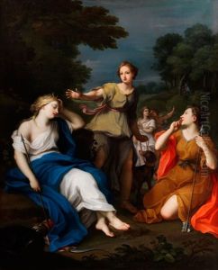 Die Schlafende Diana Wird Von Ihren Jagdgehilfen Zur Jagd Gerufen by Marc Antonio Franceschini