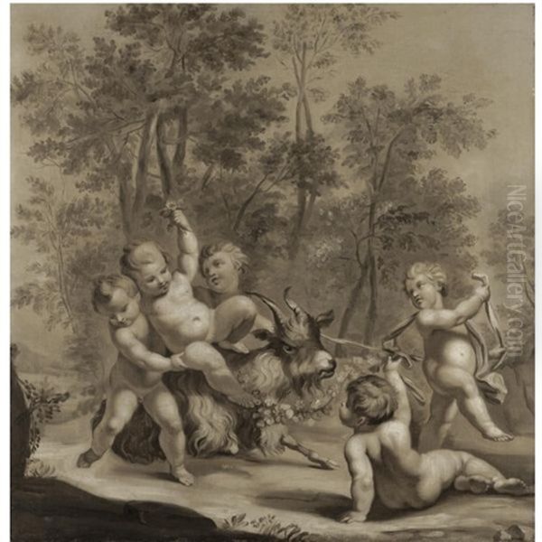 Five Cherubs Playing With A Goat In A Wood - view 1