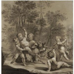 Five Cherubs Playing With A Goat In A Wood by Marc Antonio Franceschini