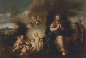 The Holy Family With The Infant Christ Being Adored By Putti