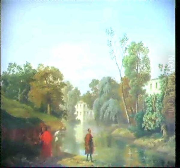 Toskanische Flusslandschaft Mit Figurenstaffage - view 1