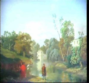 Toskanische Flusslandschaft Mit Figurenstaffage by Benjamino de Francesco