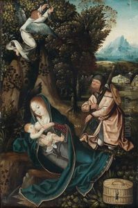 La Fuite En Egypte: La Sainte Famille Servie Par Un Ange by Master Of Frankfurt
