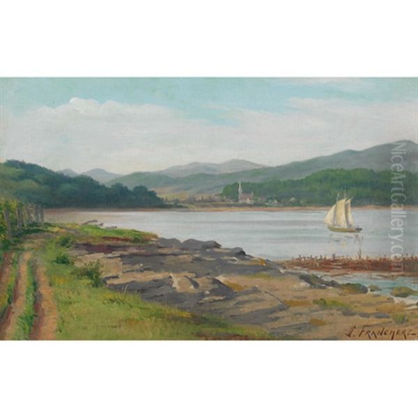 Lake Scene With Sailboat - view 1