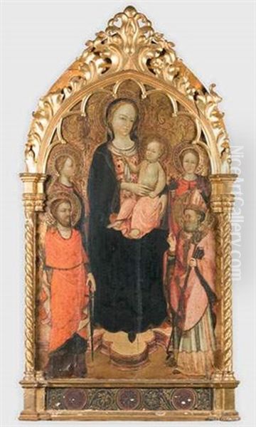 La Vierge Et L'enfant En Trone Entre Saint-julien (?), Un Eveque Et Deux Saintes - view 1