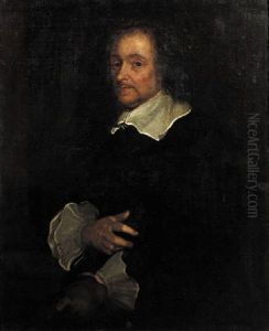 Portrait Of A Gentleman, Wearing Black Costume With Lace Collar And Cuffs