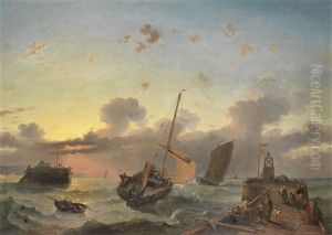 A Fishing Lugger At The Entrance To Boulogne, France by Alexandre Thomas Francia