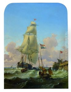Le Navire Fanny Pres D'un Ponton Anime De Nombreux Personnages by Alexandre Thomas Francia