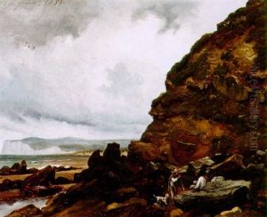 A Rocky Coastal Landscape At Cape Gurney With Figures In The Foreground by Alexandre Thomas Francia