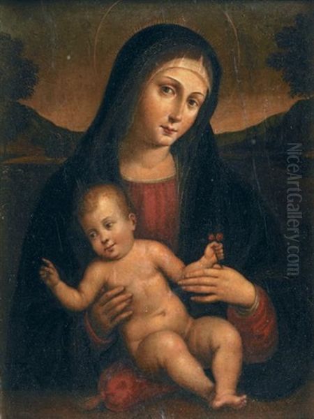 Vierge A L'enfant Tenant Des Cerises Dans La Main Gauche - view 1