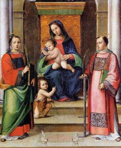 Madonna Col Bambino, San Giovannino, I Santi Stefano E Lorenzo E Due Confratelli Dei Battuti Bianchi by Giacomo Francia