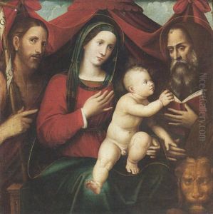 A Sacra Conversazione: The Madonna And Child Flanked By Saints John The Baptist And Jerome (?) A Sacra Conversazione: The Madonna And Child Flanked By Saints John The Baptist And Jerome (?)