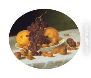 Still Life With Grapes, Oranges And Nuts (+ Still Life With Desserts And Wine; Pair) by John Francis
