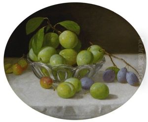 Still Life With Plums In A Glass Bowl by John F. Francis