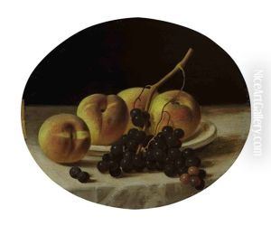 Pears And Grapes On A Draped Table by John F. Francis
