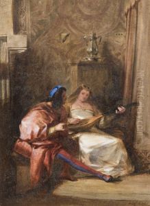 La Lecon De Luth, D'apres Bonington by Jules Robert Auguste