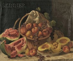 Elaborate Still Life With Melons And Fruit On A Marble Slab by John F. Francis