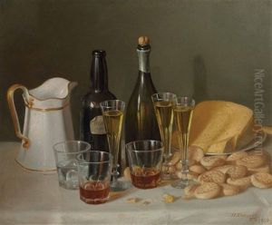 Still Life With Cheese And Wine by John F. Francis