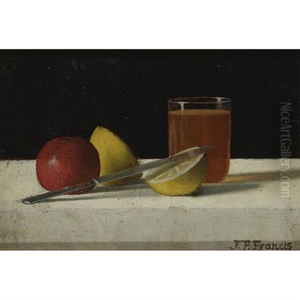 Table Arrangement With Apple, Lemon, Glass And Knife - view 1