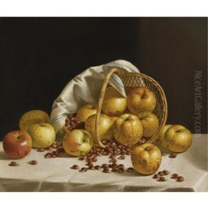 Still Life: Yellow Apples And Chestnuts Spilling From A Basket by John F. Francis