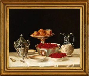 Still Life Berries, Cakes And Cream by John F. Francis