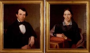 Portrait Of A Man  And Woman Holding A Book (pair) by John F. Francis